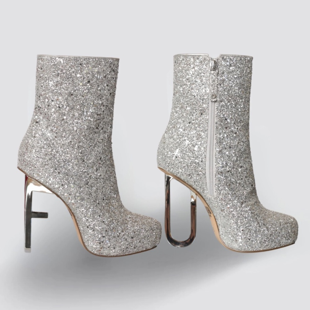 Kira Kira Couture THE F.U. BOOT size 10 Silver Glitter